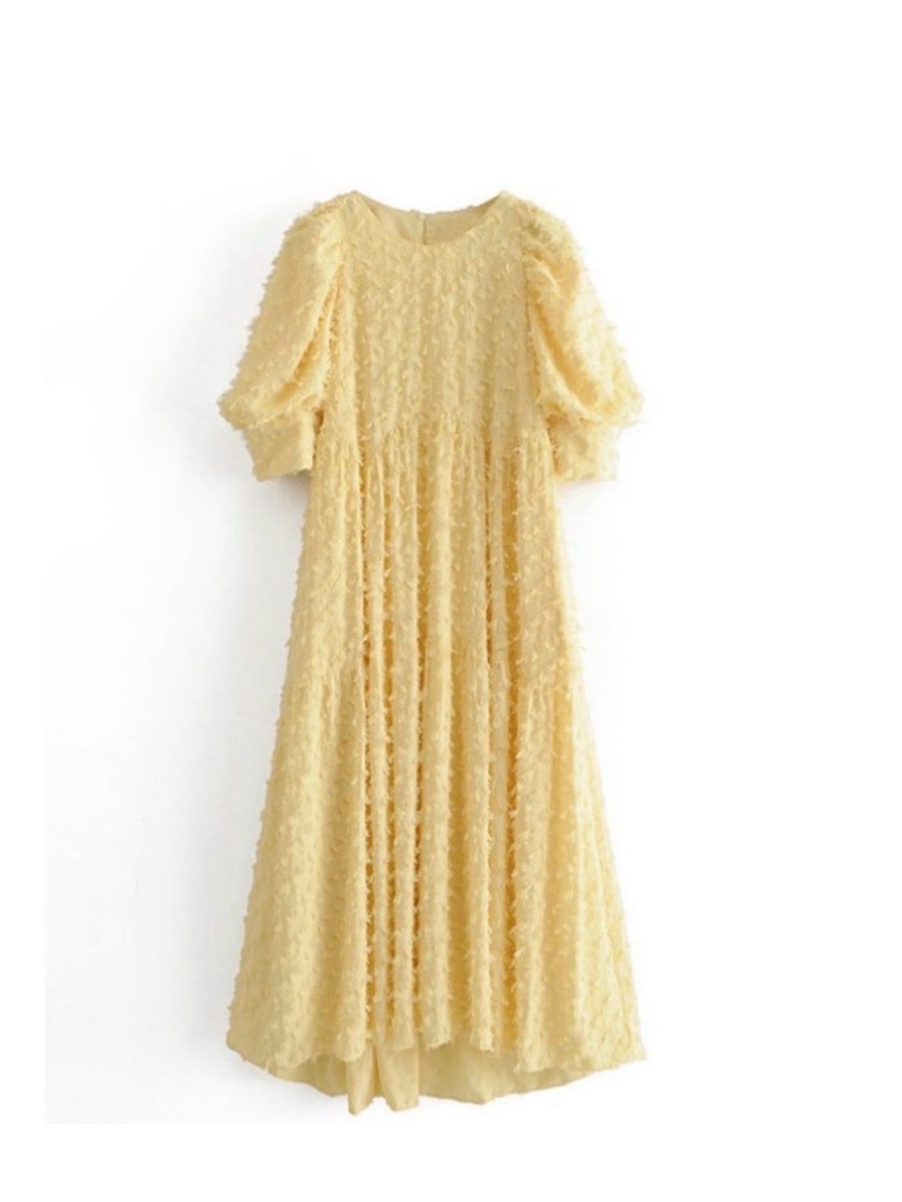 Zara Pale Yellow Textured Midi Dress
